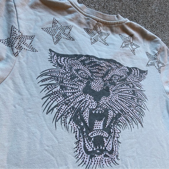 ED HARDY TATTOO INK TAN TIGER BEDAZZLED V-NECK LONG SLEEVE SHIRT SIZE LARGE - Picture 8 of 11